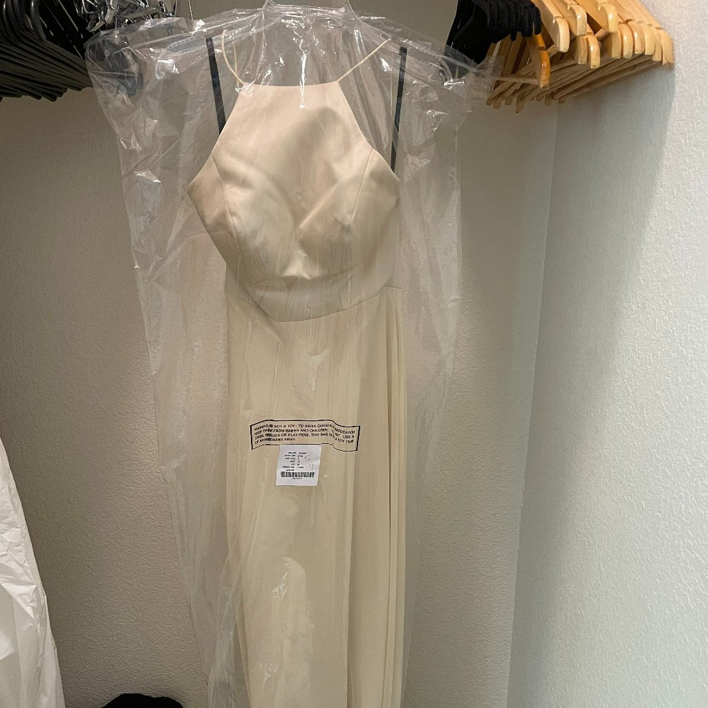 Sorella Vita Satin And Chiffon Champagne Halter Bridesmaid Dress